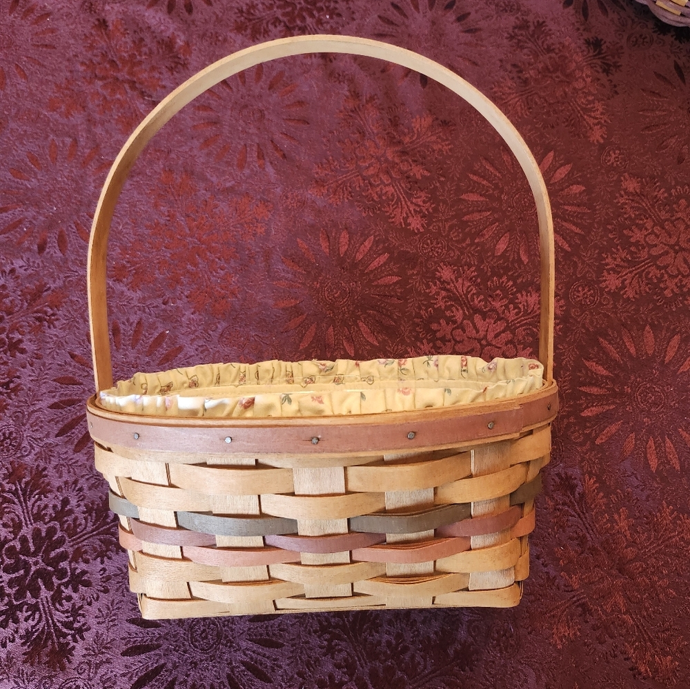 Longaberger 1998 Woven Basket with Floral Liner and Plastic Insert
